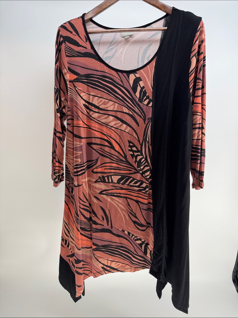 Women's Asymmetrical Coral and Black Print Tunic Dress